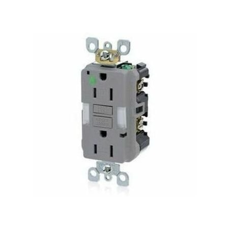 Leviton GFIRcptcl, 15A, 125VAC, Gry, Thermoplastic GFNL1-HGG