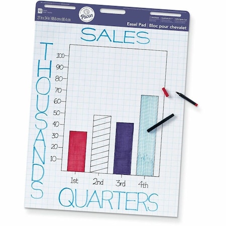 Pacon Easel Pad, White, 1in Grid Ruled 27in x 34in, 50 Sheets P3387
