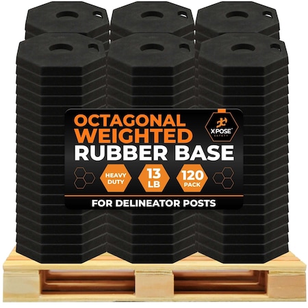 Xpose Safety 13 lb Octagon Rubber Base for Delineator Post, 120PK BASE-O-13-FP120-X