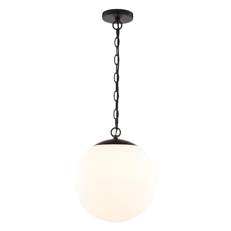 Vaxcel Linden 1-Light Matte Black Mid-Century Modern Globe Pendant Light with Opal Glass Shade P0441