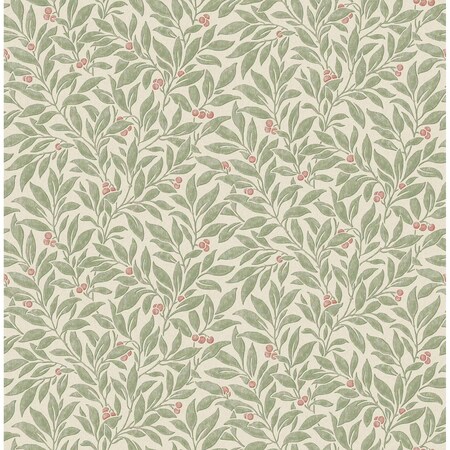 Advantage Winter Berry Green Vine Wallpaper 4164-M1840