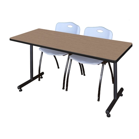 Regency Kobe T-Base Training Seminar Table W/ 2 M Stack Chairs, 72 in W, 30 in L, Noble Oak MKTRCT7230NO47GY