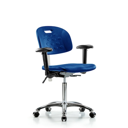 Blue Ridge Ergonomics Clean Room Chair, Adjustable Arms BR-CLR-HPMBCH-CR-T1-A1-NF-CC-BLU