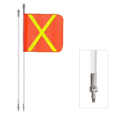 Safetywhips Warning Whip Heavy Duty Whip with Flag, White Whip, Orange Flag, Yellow Reflective X, 96 Length SW08QD2-X