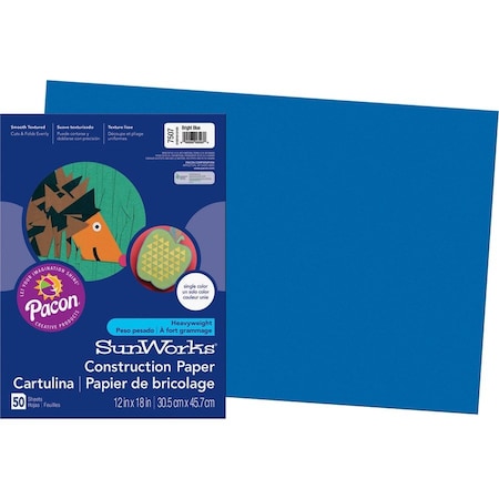 Pacon SunWorks, CONSTRUCTION PAPER, 58LB, 12 X 18, BRIGHT BLUE, 50PK 7507