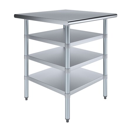 Amgood 30in D x 30in L Stainless Steel Table, Three Undershelves AMG WT-3030-3SH-Z