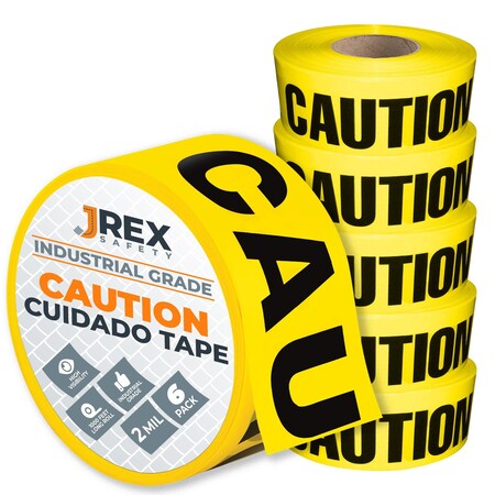 Jrex Safety Caution/Cuidado Tape Roll - 1000 Ft x 3 Inch Wide Each - Yellow, 6PK PCCT-JR-6PK