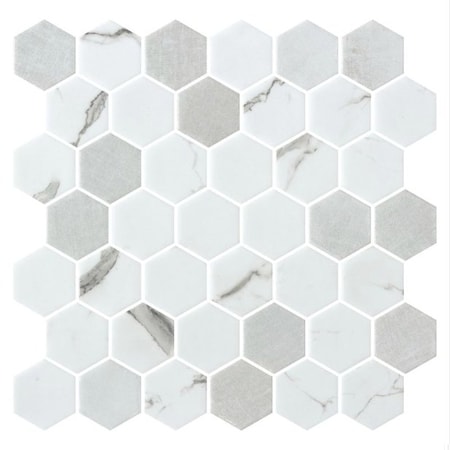 Andova Tiles SAMPLE-Haelm 2-in Hexagon Honeycomb Marble Look Upcycled Polished Glass Wall & Floor Mosaic Tile SAM-ANDHAE1371