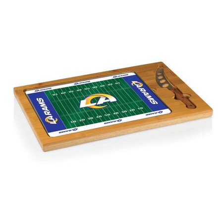 Picnic Time Family Of Brands NFL Los Angeles Rams - Football Field - Icon Glass Top Cutting Board & Knife Set 910-00-505-334-2