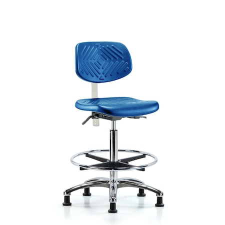 Blue Ridge Ergonomics Poly Clean Room Chair, High Bench, Tilt, Foot Ring, Glides, Blue BR-NCR-PHBCH-CR-T1-A0-CF-RG-BLU