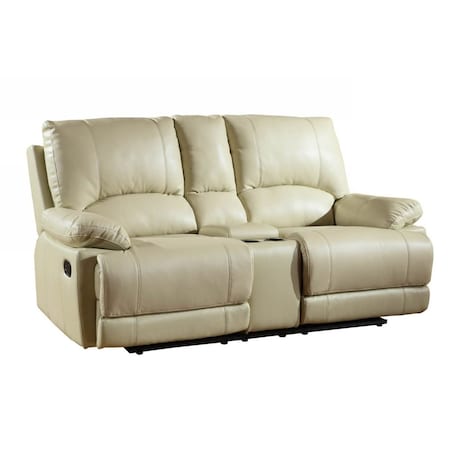 Homeroots 76in Beige Faux Leather Manual Reclining Love Seat With Storage 329415