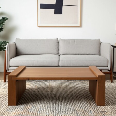 Homeroots 48" Natural Solid Wood Sled Coffee Table 596407