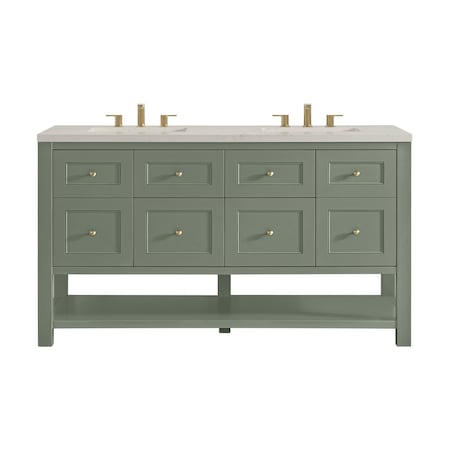 James Martin Vanities Breckenridge 60" Double Vanity, Smokey Celadon, w/ 3 CM Siberian Silestone Top 330-V60D-SC-3SFR