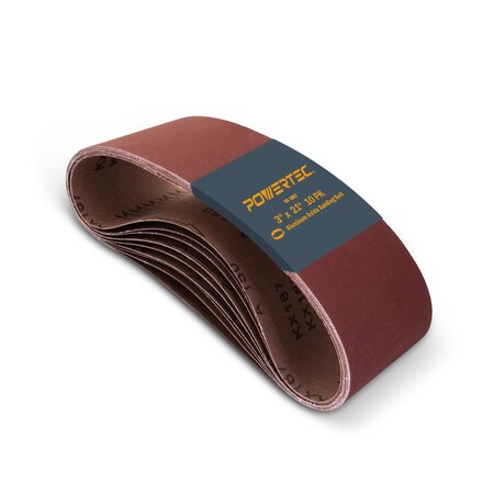 Powertec Sanding Belt, 3 in. W, 21 in. L, 80 Grit, Coarse, Aluminum Oxide, 10PK 110430N