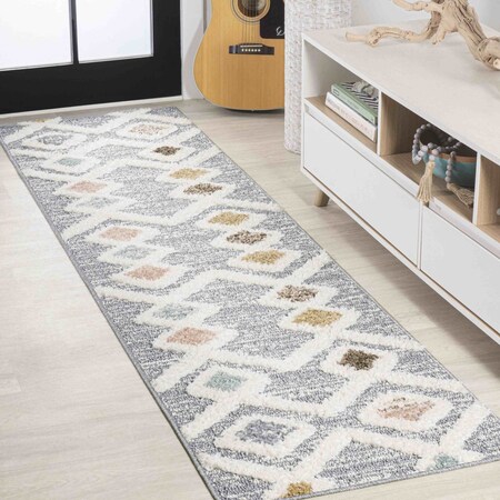 Jonathan Y Monique Trellis High-Low Multi/Gray 2 ft. x 8 ft. Runner Rug SNT104A-28