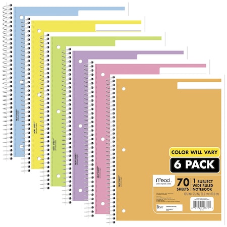 Mead Spiral Notebook, 1 Sub, Wide Ruled, , PK 6 930050-ECM