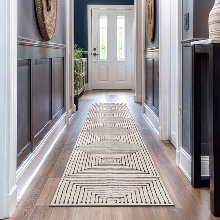 World Rug Gallery Bohemian Stripes Washable Non Slip Runner Rug 2 ft x 10 ft Beige WR73BEIGE2X10