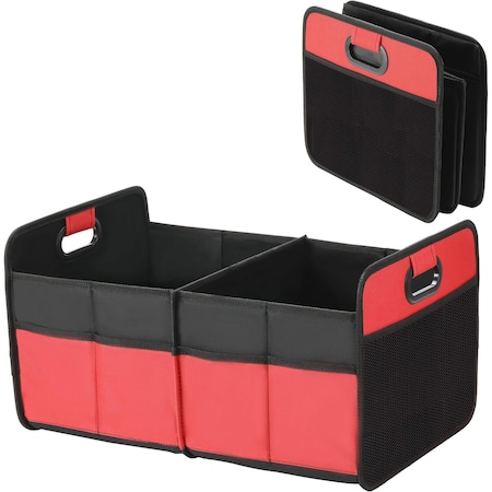 Simple Deluxe Car Trunk Organizer, 2 Compartments Collapsible Trunk Storage, Anti-slip Design, Made of Waterproof AAORGNTRUNK2OXRED