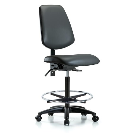 Blue Ridge Ergonomics Vinyl Chair, High Bench, Med Back, Foot Ring, Casters, Carbon BR-VHBCH-MB-RG-T0-A0-CF-RC-8823