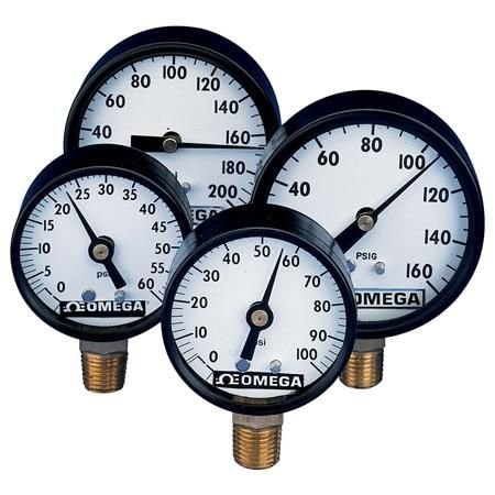 Omega OEM Style Pressure Gauge, Vacuum Type, 1/4 " NPT Male, 0 inHg to -30 inHg, 3 - 2 - 3 % Accuracy, > PGC-20B-30V