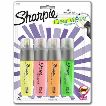 Sharpie Clear View Highlighter Pack, Chisel Marker Point, Assorted Ink, 4PK 2128216