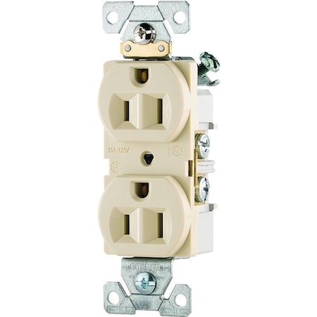 Eaton Wiring Devices Straight Blade Receptacle, 5-15R, 15 A, 125V AC, 2 Pole, 3 Wire, Flush Mount, Grounded CR15V