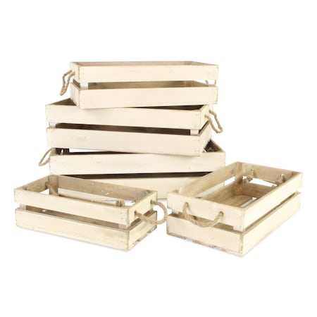 Homeroots Set of Five Antiqued White Solid Wood Crate, 5PK 487718