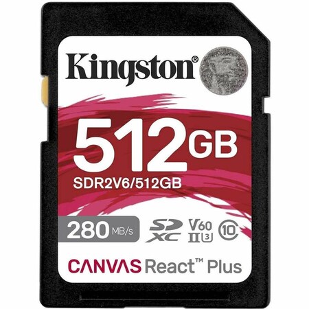 Kingston 512GB CANVAS REACT PLUS SDXC UHS-II 280R/150W U3 V60 FOR FULL HD/4K SDR2V6/512GB