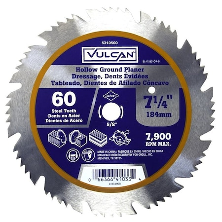 Vulcan 410331OR Circular Saw Blade, 7-1/4 in Dia, 5/8 and 13/16 Diamond in Arbor PTA250484/410331O