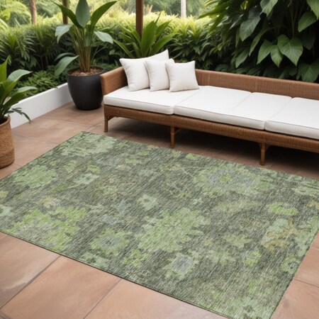 Homeroots 8' X 10' Fern Green And Olive Green Floral Washable Indoor Outdoor Area Rug 604123