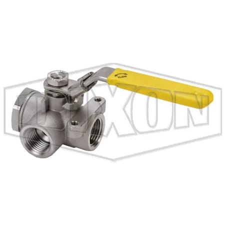 Dixon 3-Way Diverting Ball Valve, 1/2 in Nominal, FNPT End Style, Full Port, RPTFE Seat/Stuffing Box Ring SSBV50TW