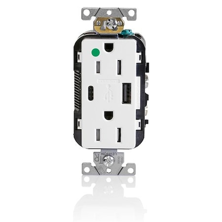 Leviton USBReceptacle, 15A, 1/2hp, Wht, Thrmplstc T5633-HGW