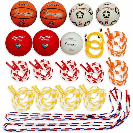 Champion Sports Physical Education Kit with Seven Balls, 14 Jump Ropes, Assorted UPGSET2