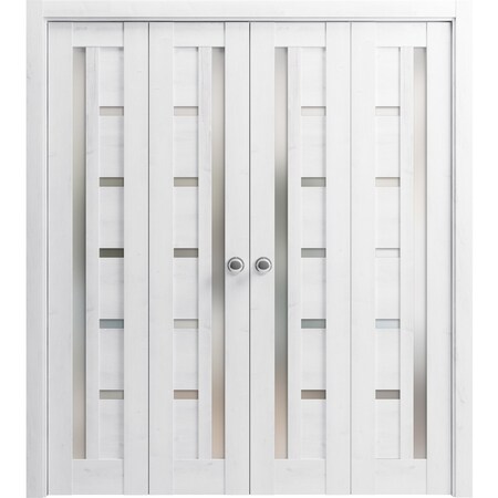 Sartodoors Sliding Closet Double Bi-fold Doors White Solid Core Modern Interior QUADRO4088DBF-NOR-72 x 96 (4* 18x96)