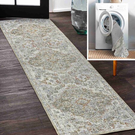 Jonathan Y Shaemus Bohemian Medallion Low-Pile Machine-Washable Cream/Brown/Green 2 ft. x 8 ft. Runner Rug WSH320A-28