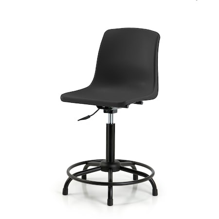 Blue Ridge Ergonomics Polypropylene Shell Chair - Medium Bench Height with Round Tube Base & Stationary Glides in Black SMBCH-RT-RG-BLK