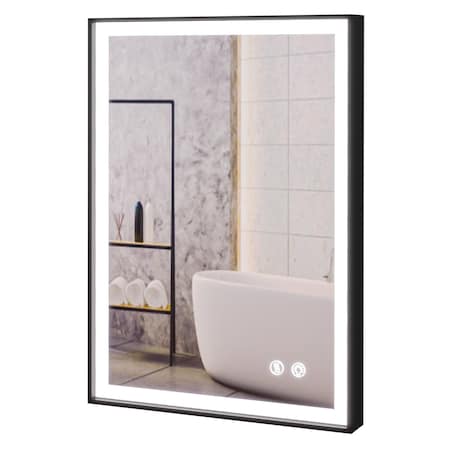 Fab Glass And Mirror LED Lighted Bathroom Mirror 20 x 30inch, Black Framed Wall Mounted Dimmable Vanity Mirror, Ant HC20X30-FB
