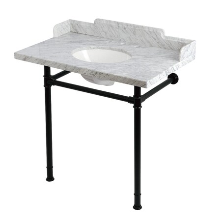 Kingston Brass 36-Inch Carrara Marble Console Sink with Stainless Steel Legs, 8-Inch, 3-Hole KMS36228M380