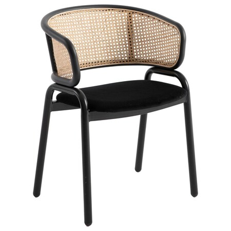 Leisuremod Ervilla Dining Chair with Stainless Steel Legs Velvet Seat and Wicker Back, Black EC20BL
