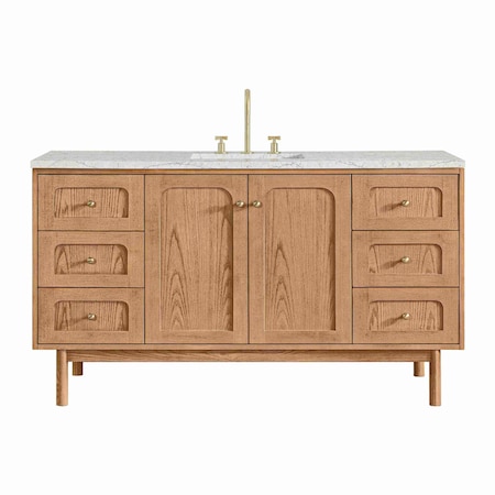 James Martin Vanities Laurent 60 in. Single Vanity, Light Natural Oak, w/ 3 CM Eternal Jasmine Pearl Quartz Top 545-V60S-LNO-3EJP