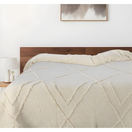 Homeroots Ivory Geometric Queen Cotton Coverlet 548245
