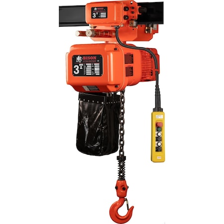 Bison Lifting Equipment 3 Ton 3 Phase, Electric Chain Hoist W/ Motorized Trolley, 20Ft, 230v/460v HHBD03SK-01 + WPC03 / 20'