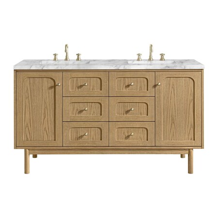 James Martin Vanities Laurent 60 in. Double Vanity, Light Natural Oak, w/ 3 CM Carrara Marble Top 545-V60D-LNO-3CAR
