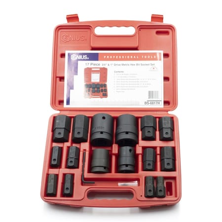 Genius Tools 17PC 3/4in Dr. Metric Hex Bit Socket Set BS-6817H