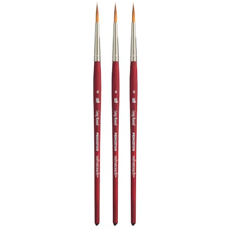 Princeton Velvetouch Long Round Brush, Synthetic Bristles, Short Handle Mixed Media Paintbrush, Size 4, 3PK P3950LR4