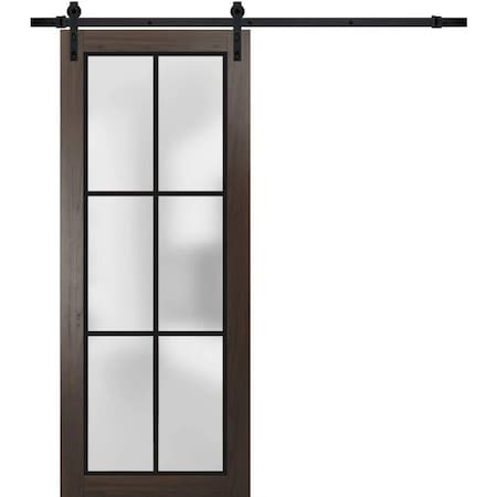 Sartodoors Sturdy Barn Door Frosted Tempered Glass Planum 2122 Black 24x80 Solid Core Modern Interior PLANUM2122BD-B-CA-24 x 80