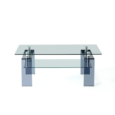 Homeroots 39" Clear and Black Glass Coffee Table With Shelf 635702