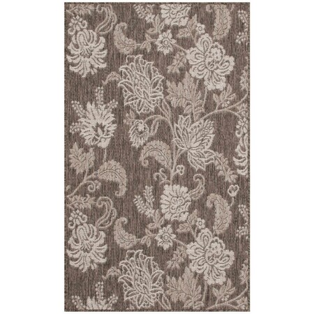 Homeroots 3' X 5' Brown And Ivory Floral Indoor Outdoor Area Rug 554905