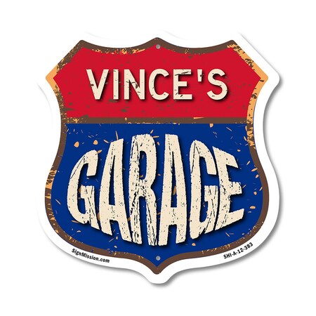 Signmission Vince's Garage, 12 Inch X 12 Inch, Aluminum Metal Sign SHI-A-12-383-VINCE