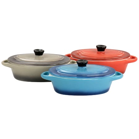 Crock-Pot Crockpot Wexford 3 Piece 6.7oz Stoneware Mini Oval Casserole Set in Assorted Colors 138990.02